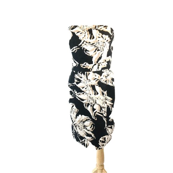 Banana Republic Strapless Black Floral Linen Dress Size 10 Sheath Lined - Picture 2 of 10